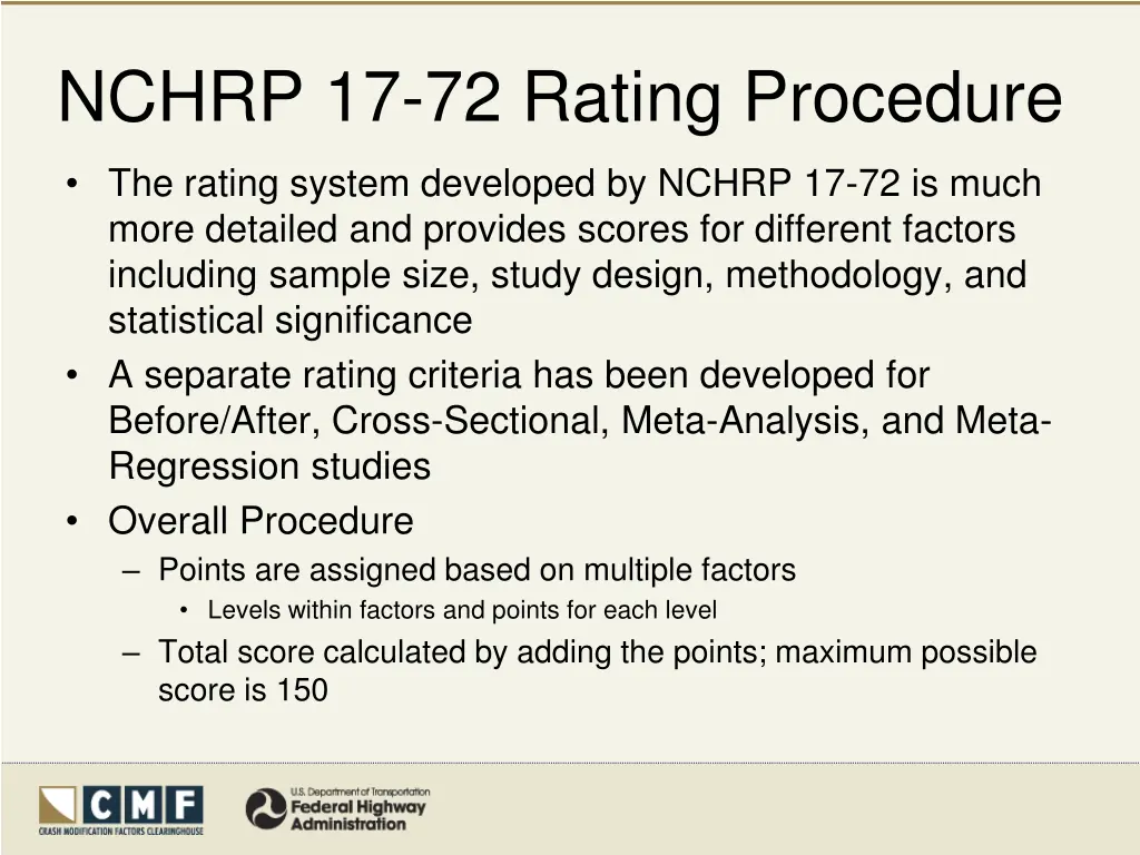 nchrp 17 72 rating procedure