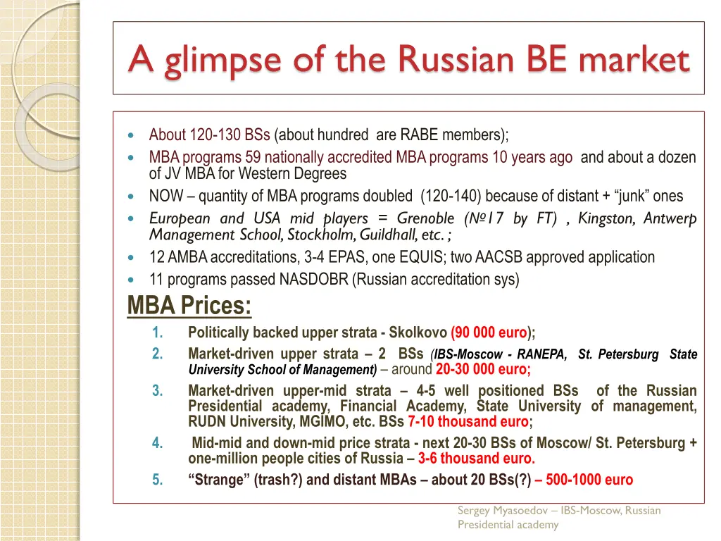a glimpse of the russian be market