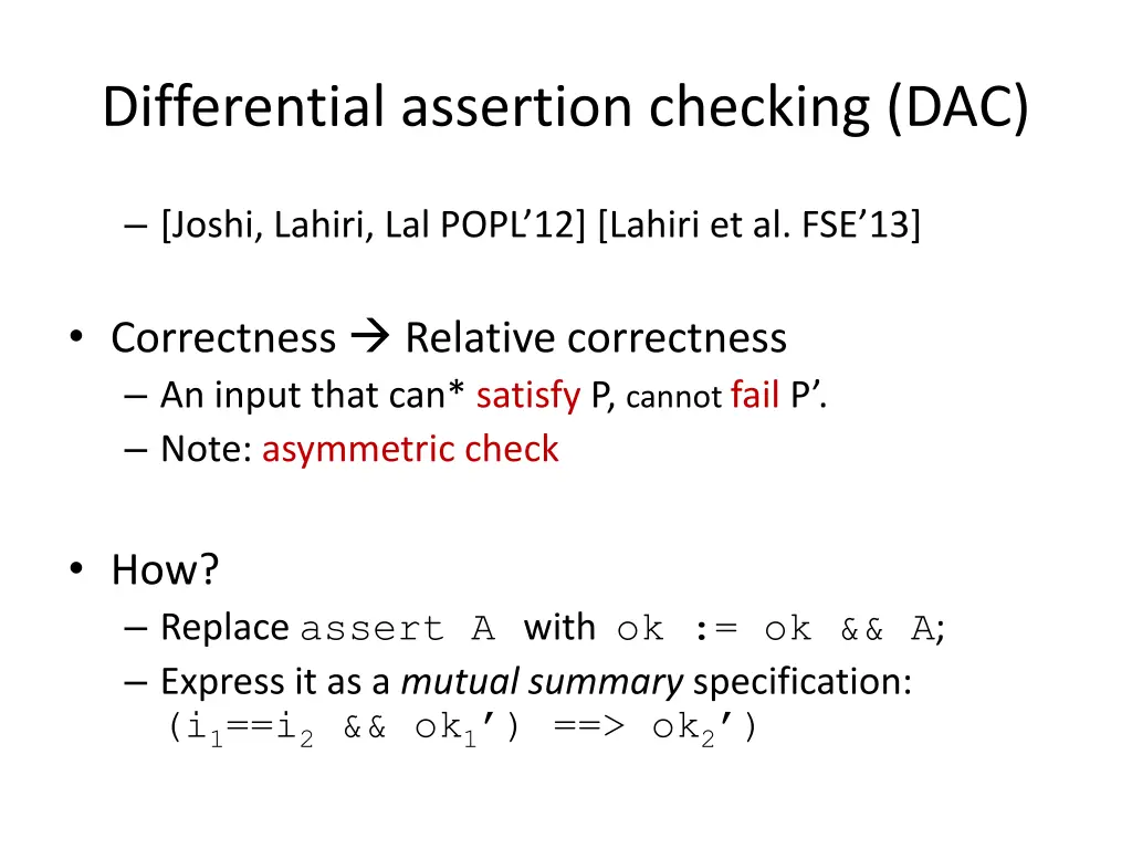 differential assertion checking dac