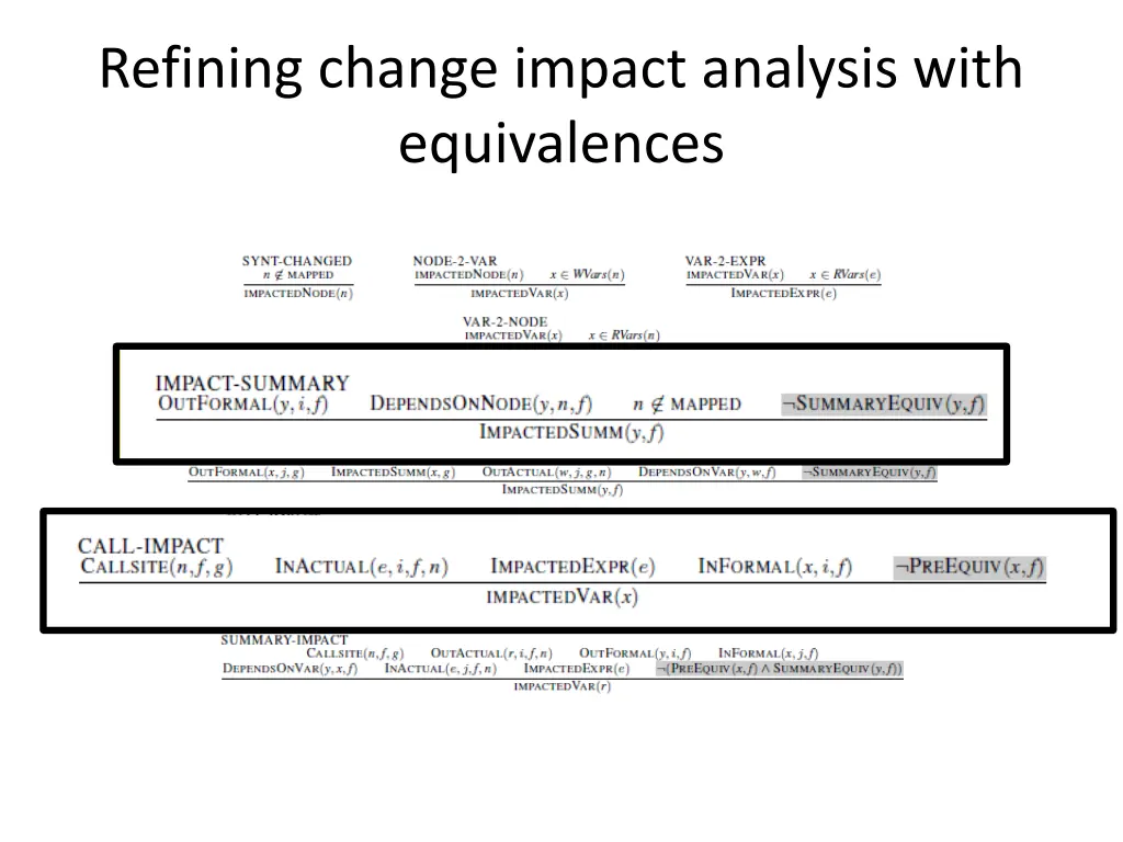 refining change impact analysis with equivalences