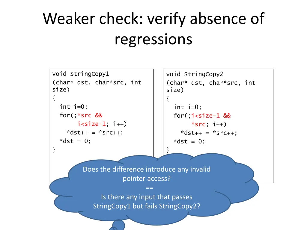 weaker check verify absence of regressions