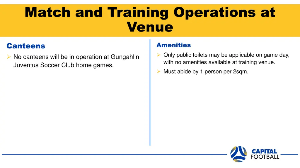 match and training operations at venue 1