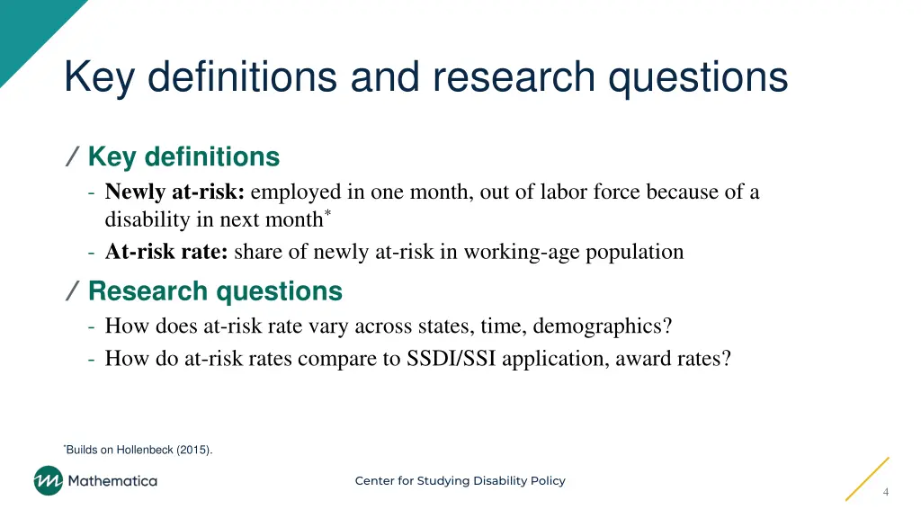 key definitions and research questions