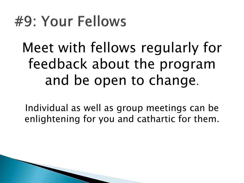 meet with fellows regularly for feedback about