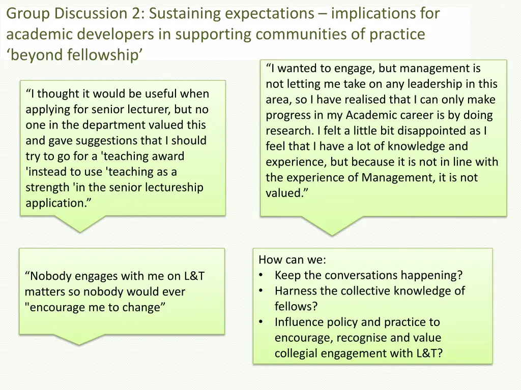 group discussion 2 sustaining expectations