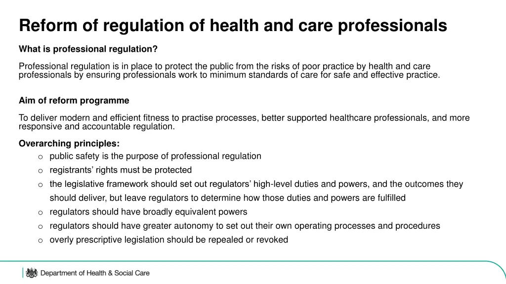 reform of regulation of health and care 1