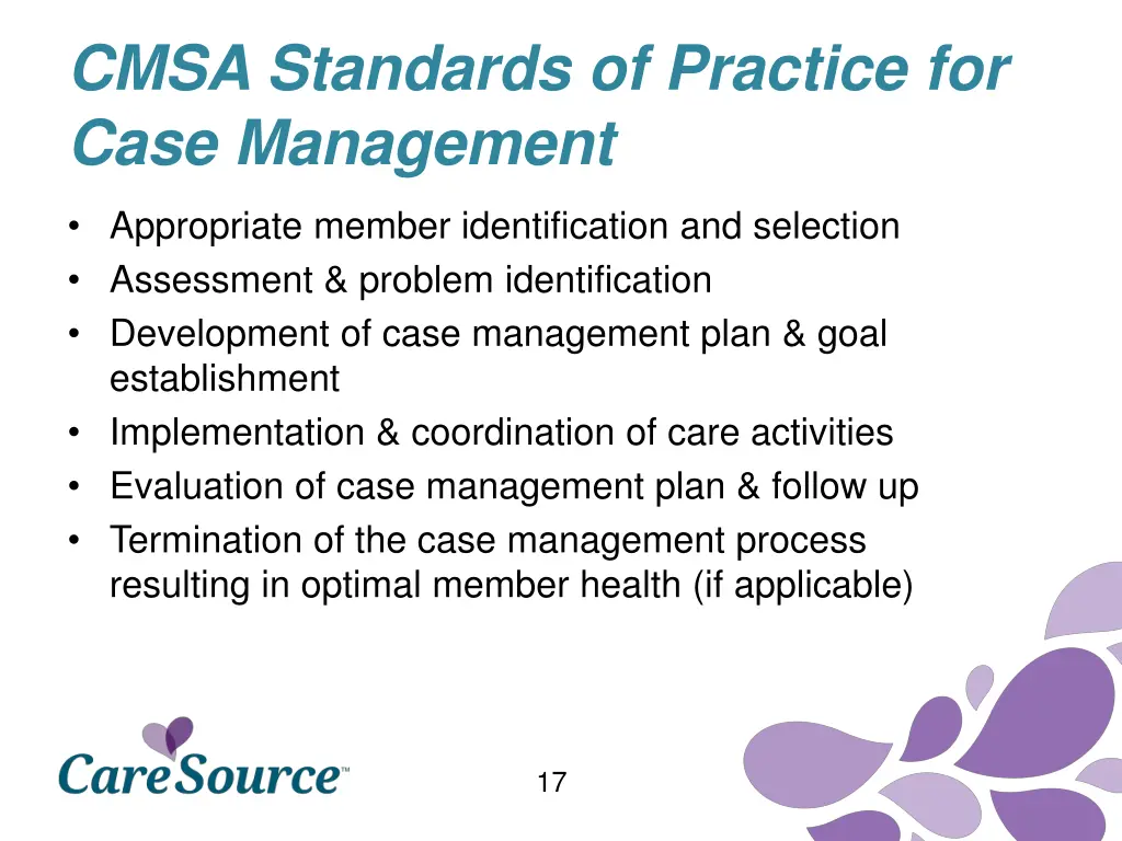 cmsa standards of practice for case management