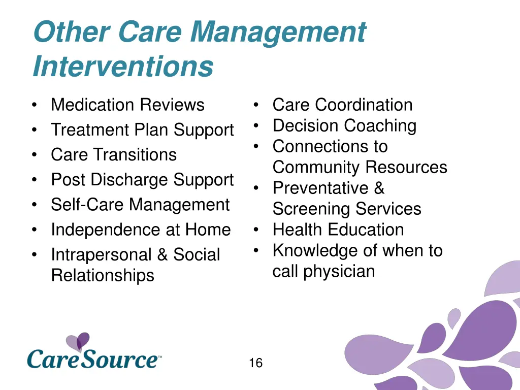 other care management interventions