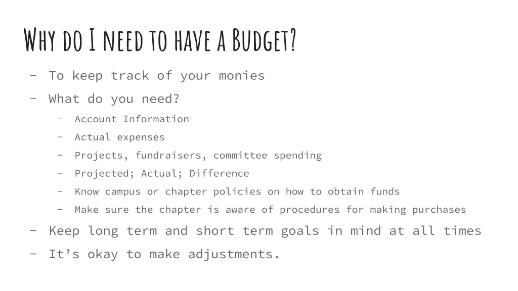 why do i need to have a budget
