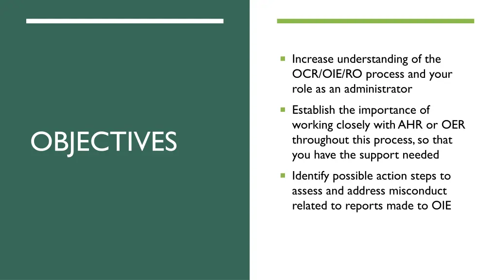 increase understanding of the ocr oie ro process