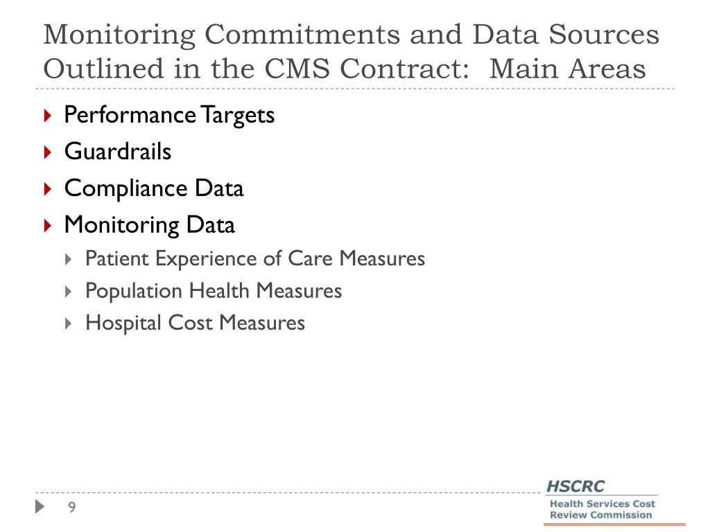 monitoring commitments and data sources outlined