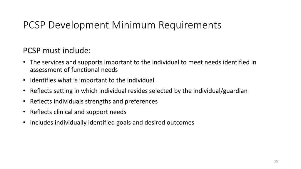 pcsp development minimum requirements