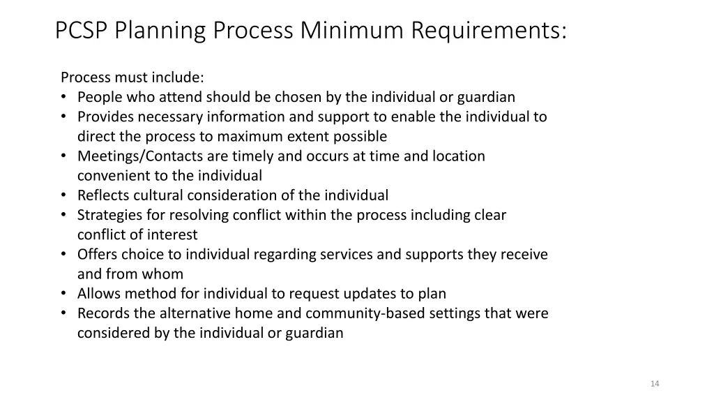 pcsp planning process minimum requirements