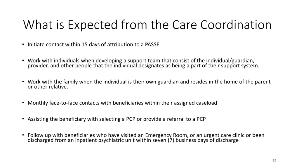 what is expected from the care coordination