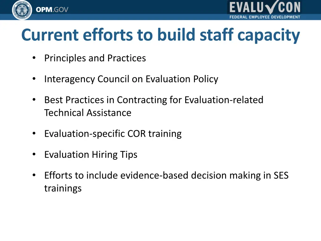 current efforts to build staff capacity