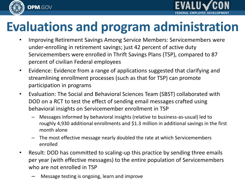 evaluations and program administration improving