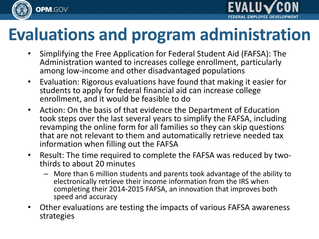 evaluations and program administration