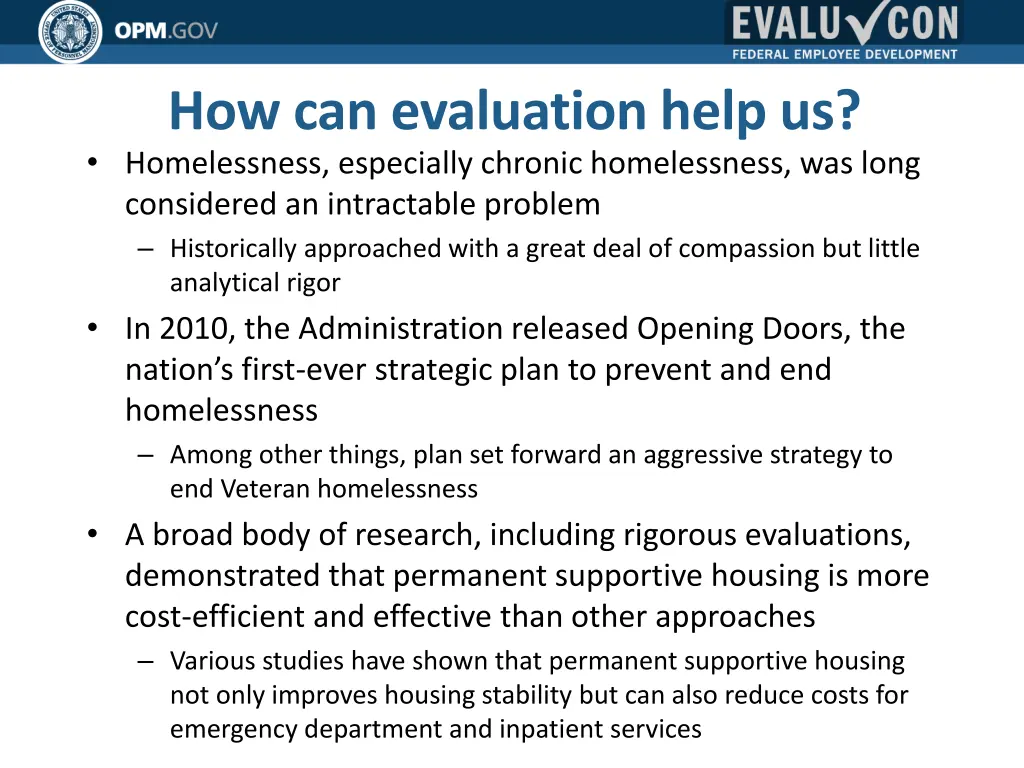 how can evaluation help us homelessness