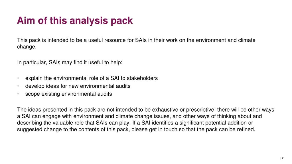aim of this analysis pack