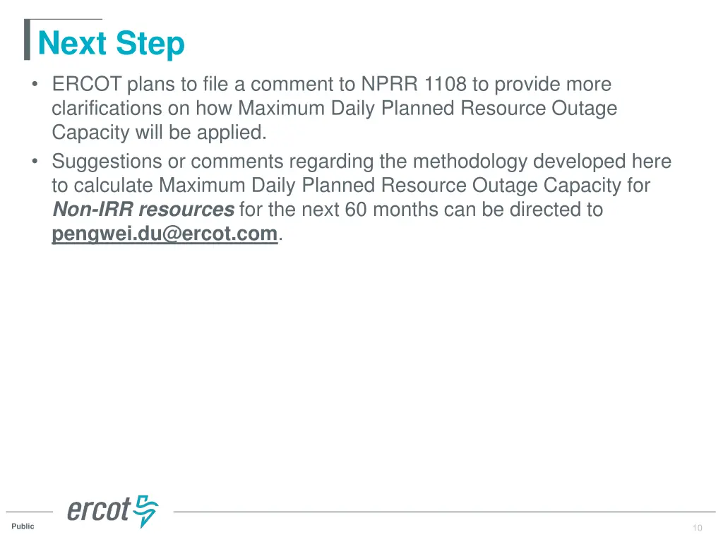next step ercot plans to file a comment to nprr