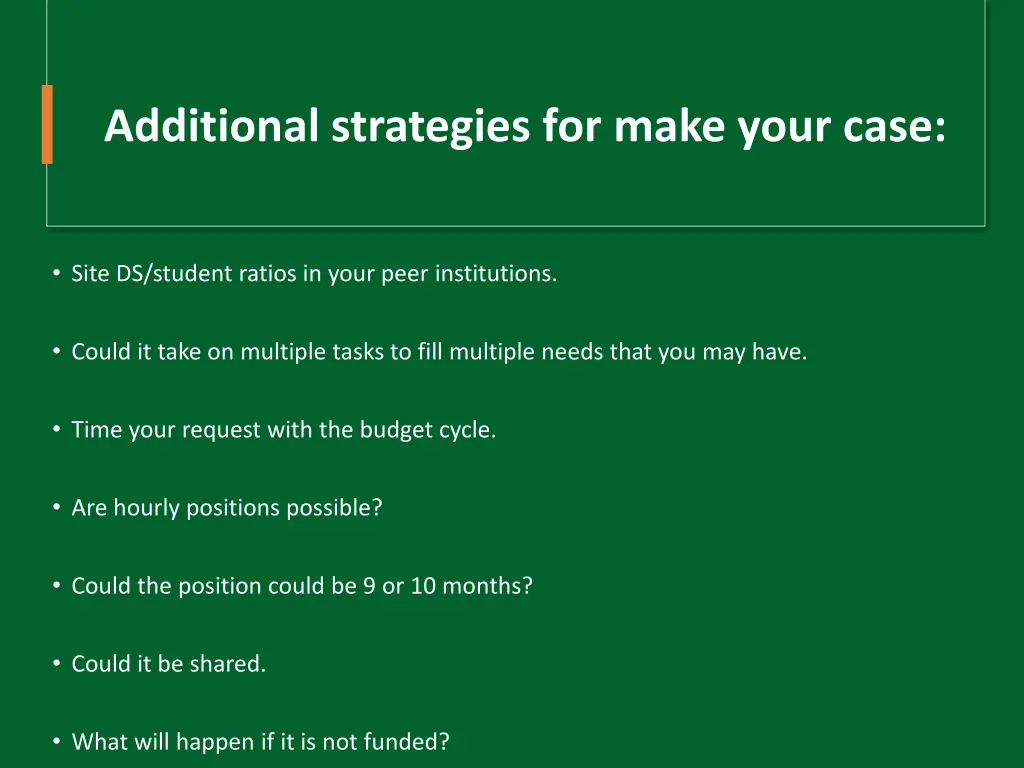 additional strategies for make your case