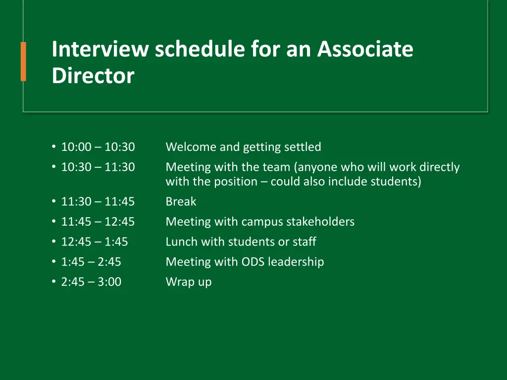 interview schedule for an associate director