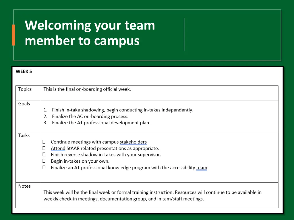 welcoming your team member to campus