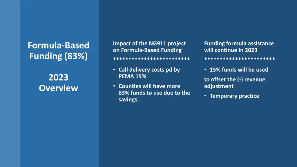 impact of the ng911 project on formula based