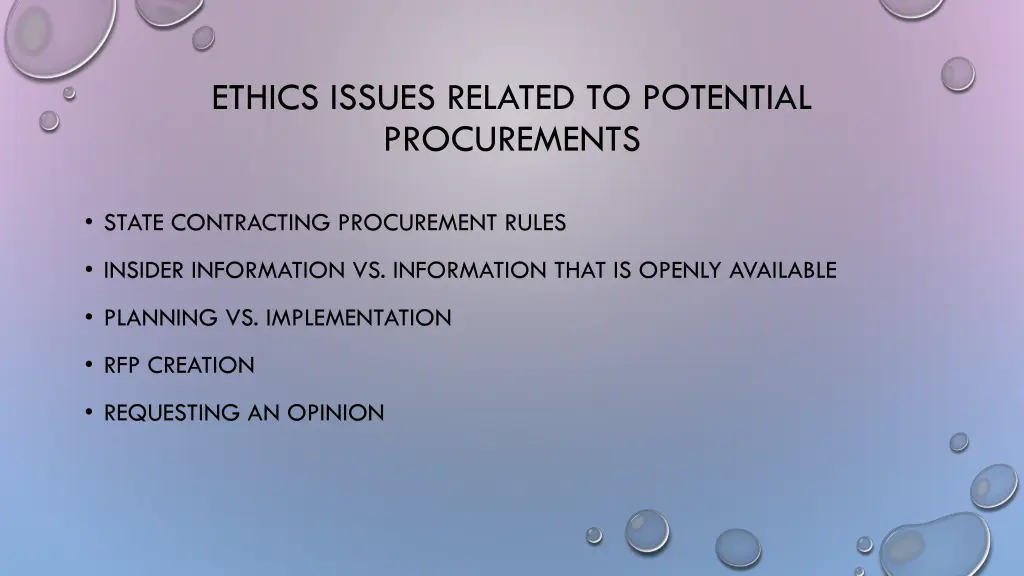 ethics issues related to potential procurements
