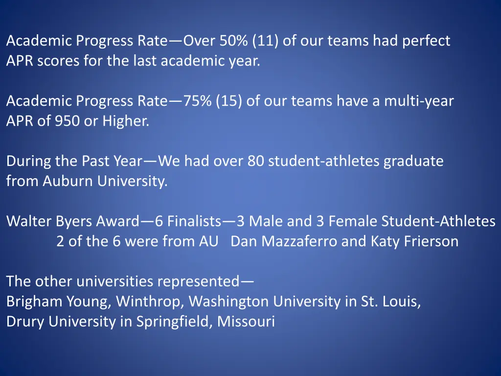 academic progress rate over 50 11 of our teams