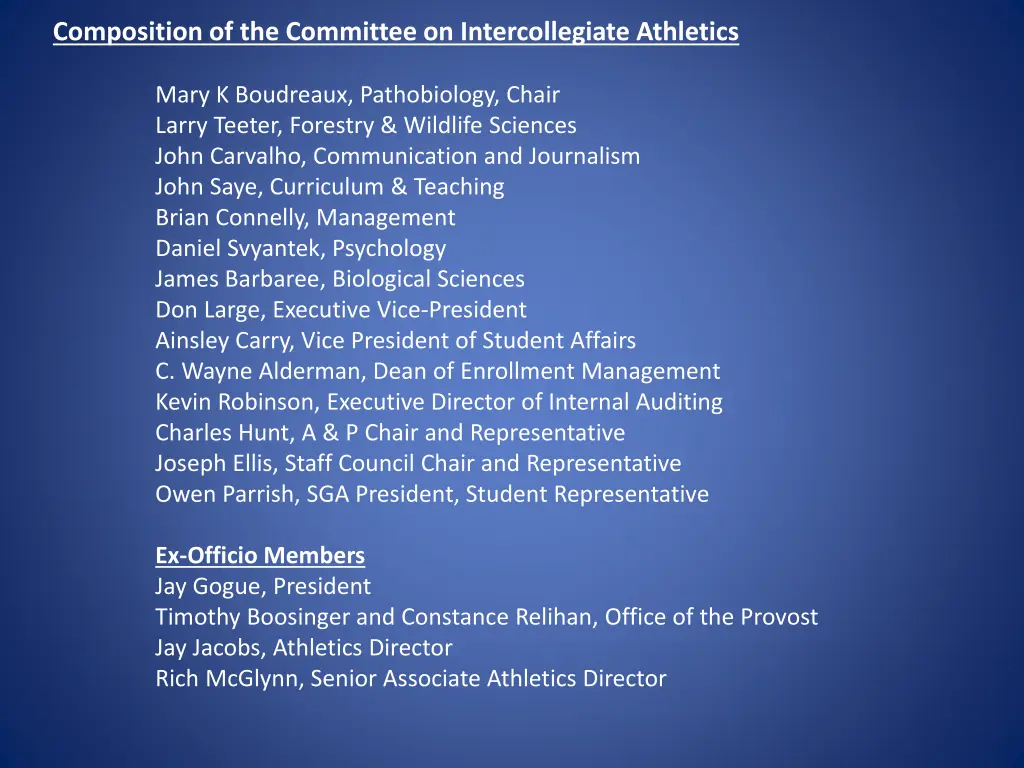 composition of the committee on intercollegiate