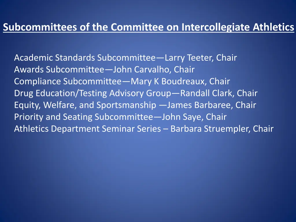 subcommittees of the committee on intercollegiate