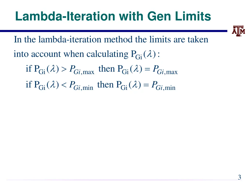 lambda iteration with gen limits