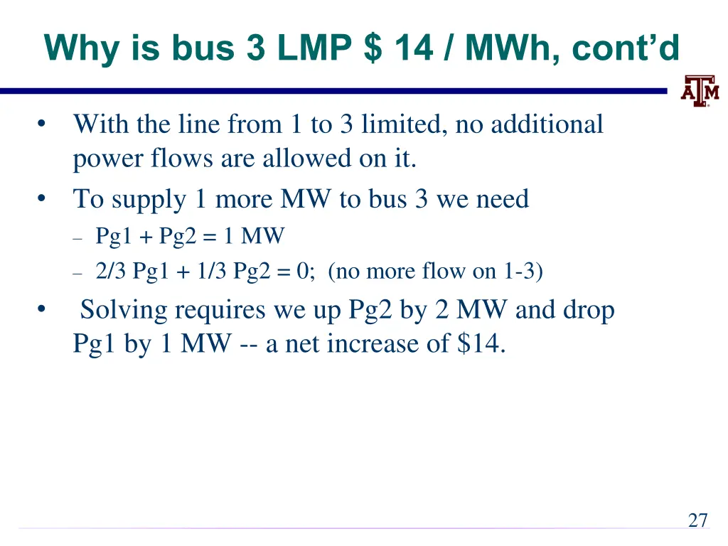 why is bus 3 lmp 14 mwh cont d