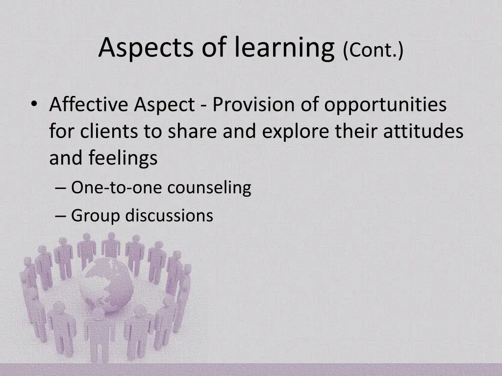 aspects of learning cont