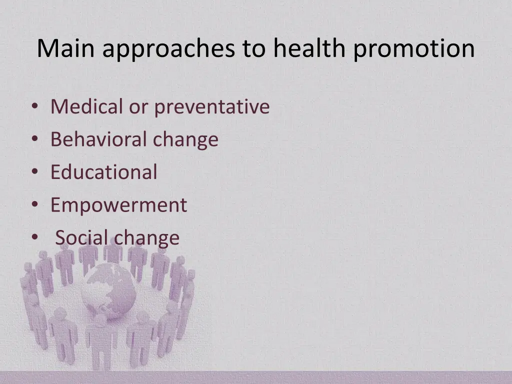 main approaches to health promotion