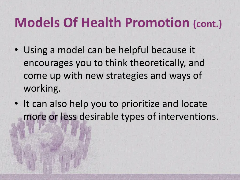 models of health promotion cont 1