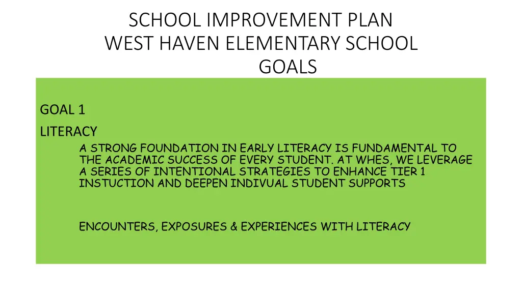 school improvement plan west haven elementary