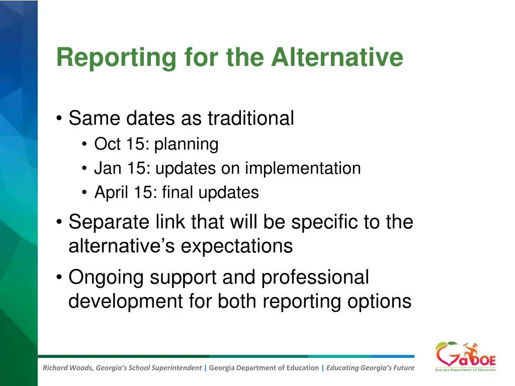 reporting for the alternative