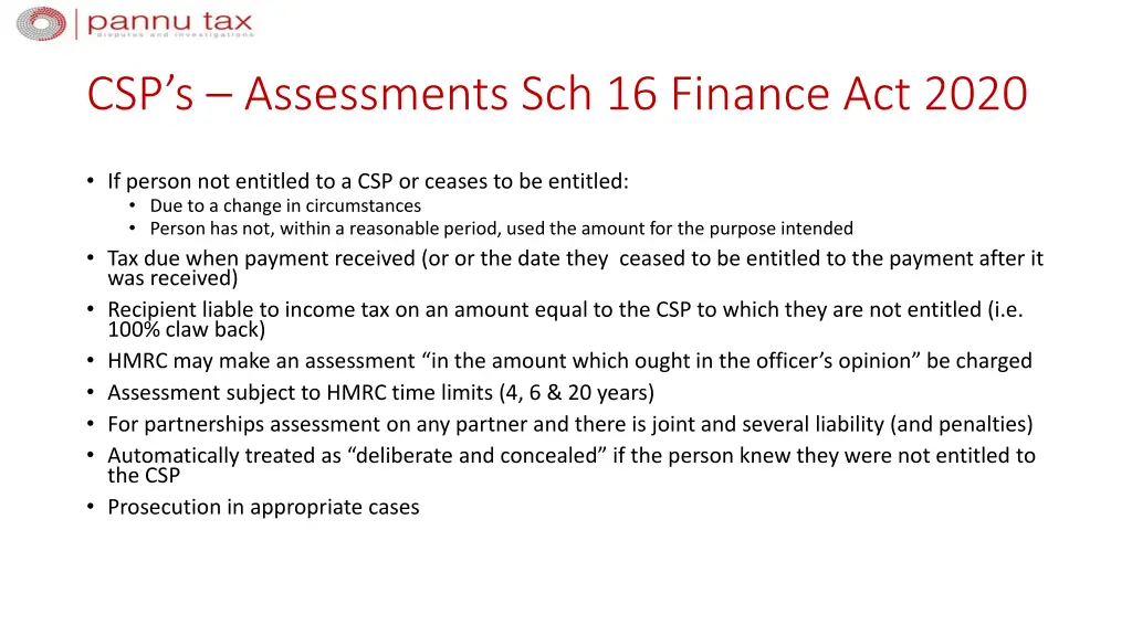 csp s assessments sch 16 finance act 2020