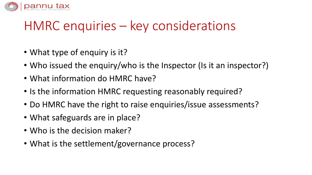 hmrc enquiries key considerations