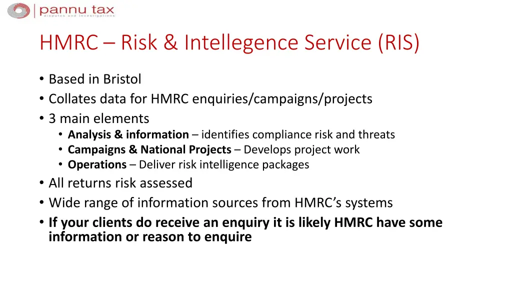 hmrc risk intellegence service ris