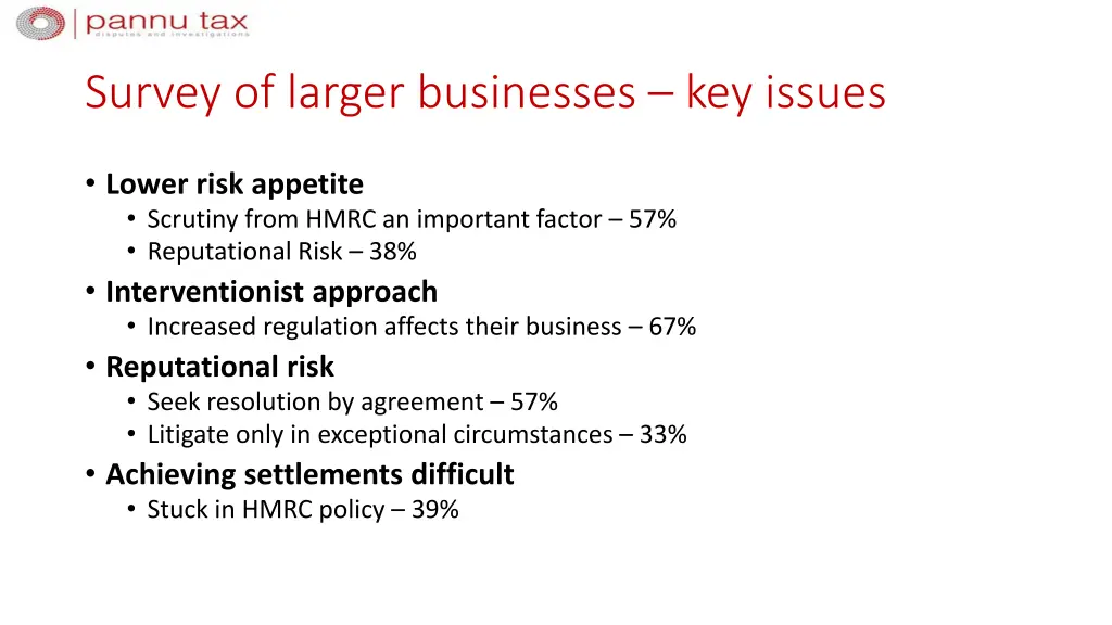 survey of larger businesses key issues