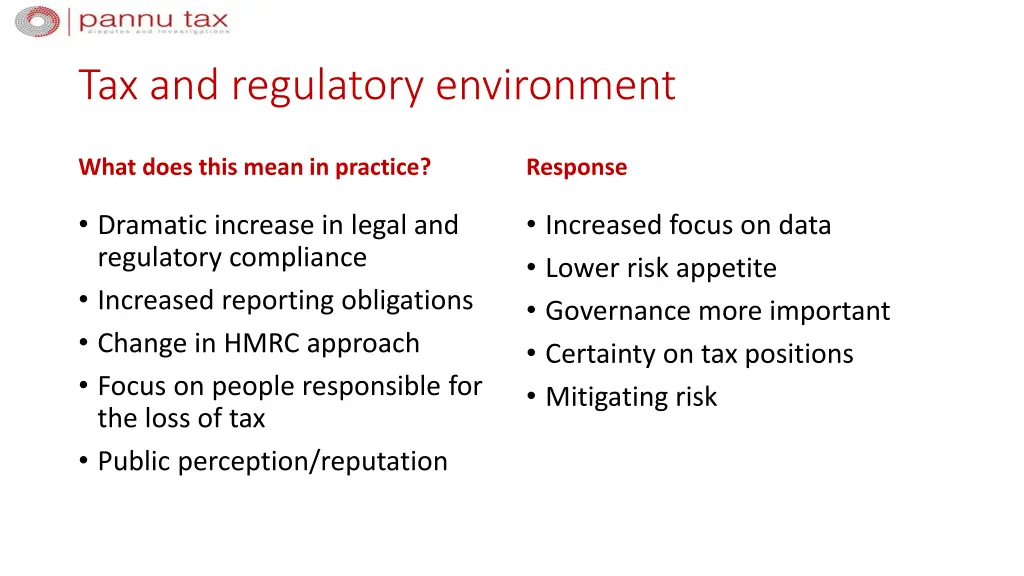 tax and regulatory environment