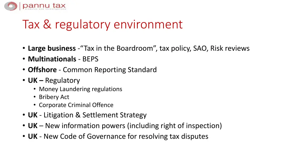 tax regulatory environment