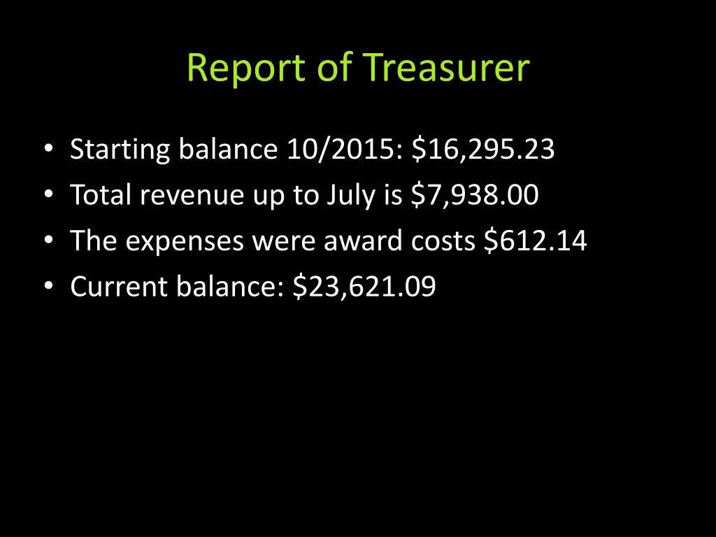 report of treasurer