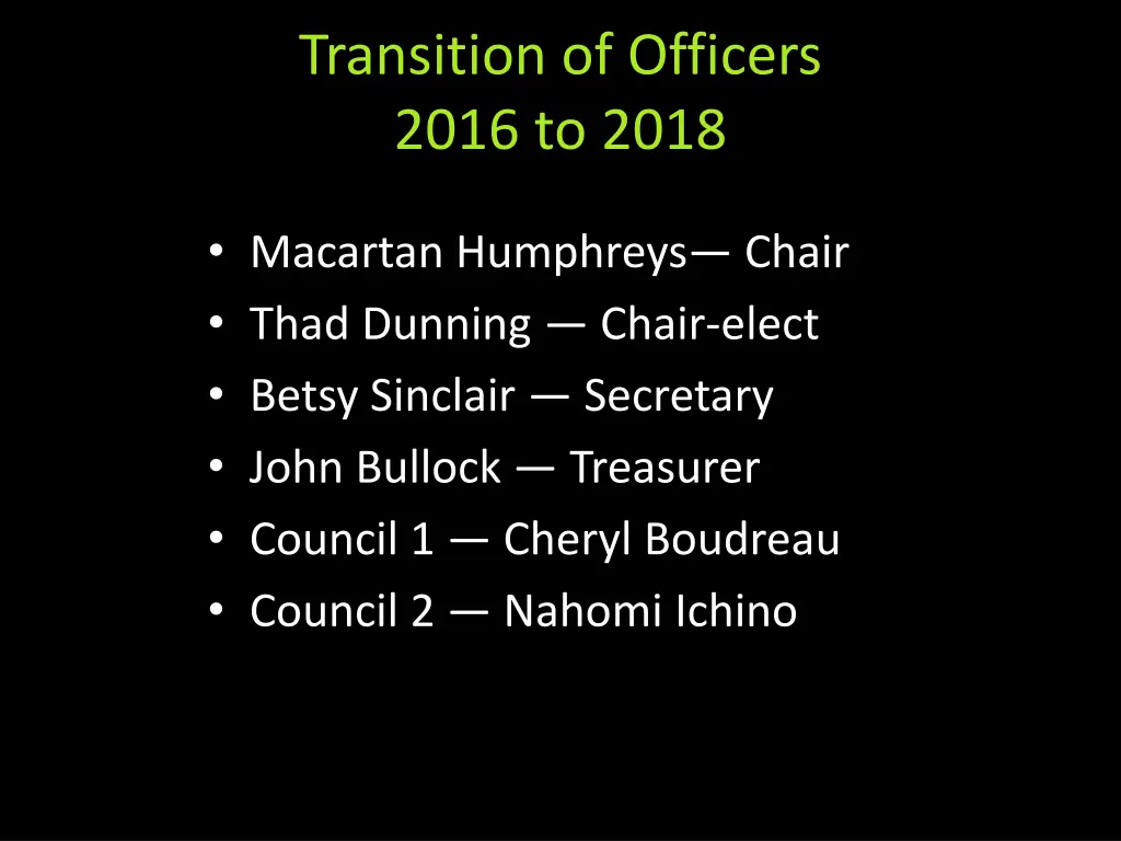 transition of officers 2016 to 2018