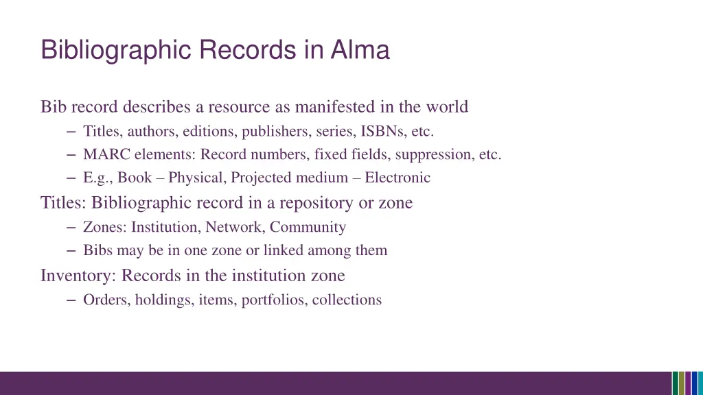 bibliographic records in alma