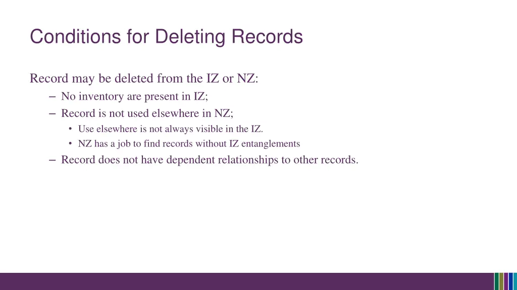 conditions for deleting records