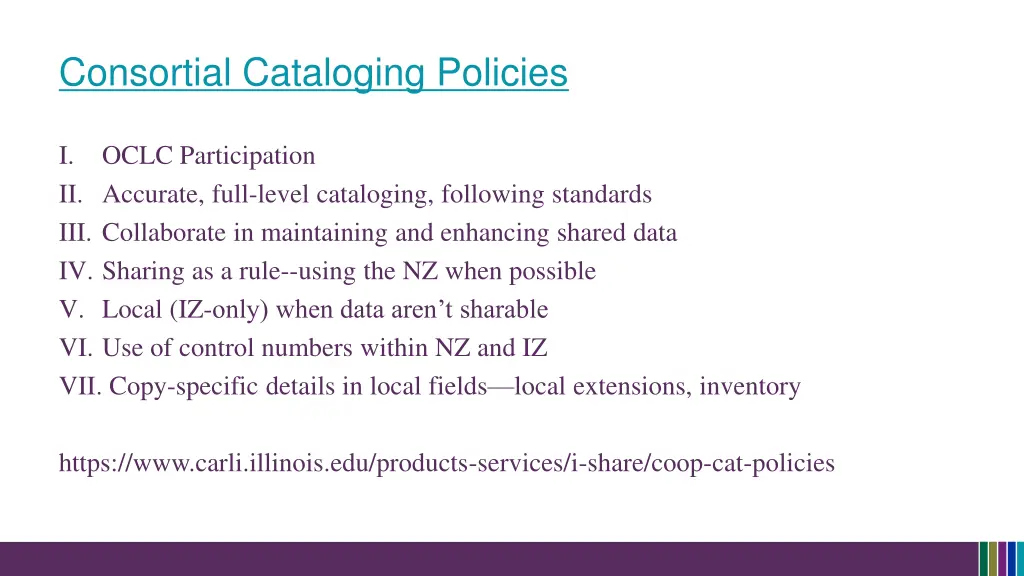 consortial cataloging policies